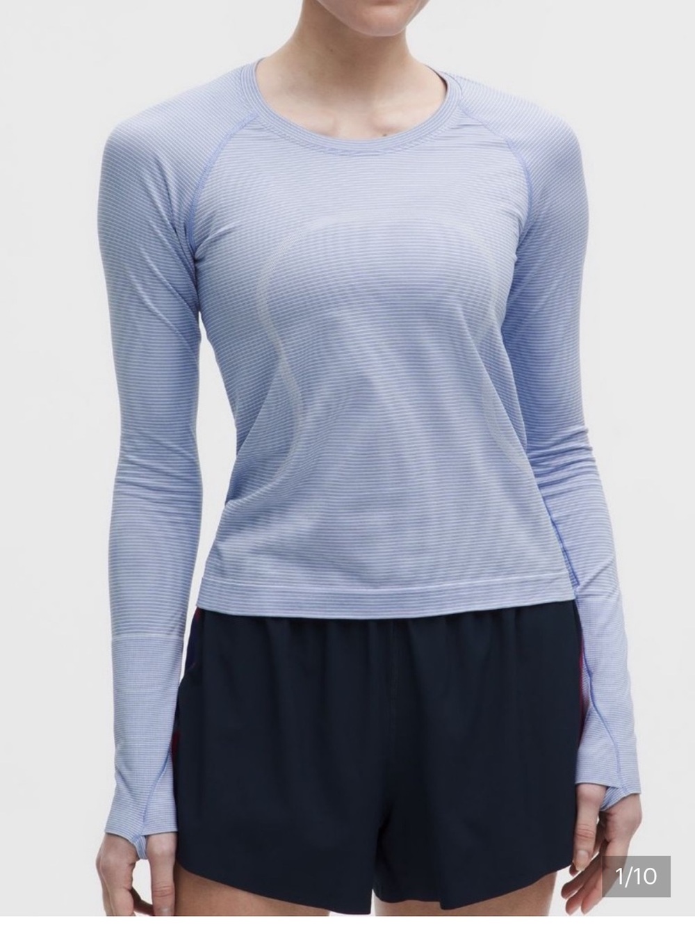 lululemon Swiftly Hip Length light blue long-sleeve performance tee